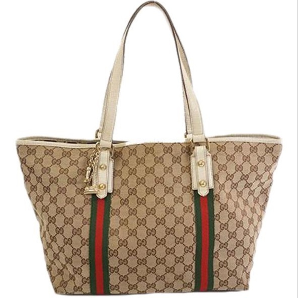 Gucci Bag Sherry Women's Beige Gg Canvas Tote vintage